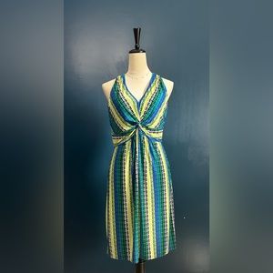 LAUNDRY BY SHELLI SEGAL Vneck Stretch Striped Sleeveless Dress EUC Size 8